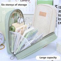 PU leather Large open pencil bag Large capacity student school supplies storage bag office supplies Creative stationery bag