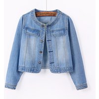 S-5XL Women Denim Jackets Spring Three-Quarter Sleeve O-Neck Single-Breasted Washed Jean Short Jacket Female Casual Outerwear