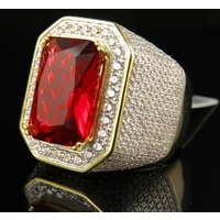 Luxurious Micro Pave Rhinestone Iced Out Square Ring 18KRGP Gold Plated Big Rings for Men Wedding Birthstone Jewelry