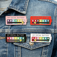 4pcs My Social Battery Pins Enamel Badge Set for Women Men Social Power Mood Energy Brooches Alloy Gift Brooche for Backpack