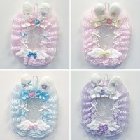 1Pc Lace Photo Card Holder, Colorful Heart-Shaped Plush Bunny Ears Bow with Hanging Chain Handmade DIY Finished Product Anime Cartoon Game Character Card Holder, Celebrity Fan Support Fanclub