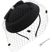 Bowknot Pillbox Fascinator Hat for Women Wedding Tea Party Hat Headband Hair Clip with Veil