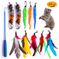 Cat Toys 11pcs Replacement Cat Feather Toy Set Feather Replacement Head Retractable Cat Stick Cat Products