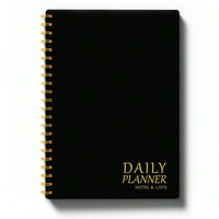 Daily Planner Notebook A5 Spiral Journal with Elastic Band Black Minimalist Notes Organizer for Work School