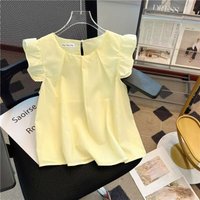 Kids Yellow Stripe Flutter Sleeve Girls Shirt Summer New Little Girl Doll Top Little Girl Sleeveless Top