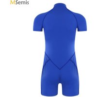 Mens Rompers Bodysuit Swimsuit Mock Neck Front Zip Short Sleeve Shorts Bottom Leotard Jumpsuit Swimwear Bodybuilding Jumpsuit