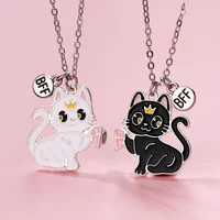 A Girl 2Pcs/set Cartoon Cute Animal Alloy Cat Best Friend Necklace for Girls Fashion Friendship Gifts