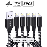 LAIHONEN MFi Certified Fast Charging IPhone Charger Cables Nylon Braided 5PCS Cable Data Wire Cord For iPhone 14 13 12 11