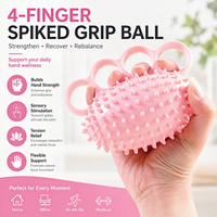 4-Finger Grip Ball Hand Strength Trainer | Soft Spiky Stress Relief Squeeze Ball | Portable Fitness Tool