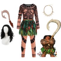 Disney Moana Movie Cartoon characters Maui for Kids Boys Costume Maui Tattoo Sets Party Children With Fish hook knife Clothes