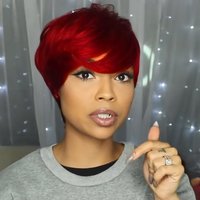 Straight Human Hair Wigs Short Pixie Cut Wig Red Color Pre Plucked Brazilian Remy Hair Machine Made Cap No Shedding For Women