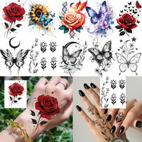 1 Sheet Rose Butterfly Flower Temporary Tattoos For Women Hand Arm, Fake Tattoo Sticker Waterproof Long Lasting Realistic Tatoos