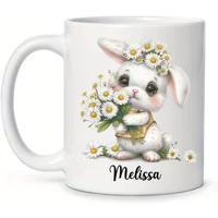 Personalized Bunny Ceramic Mug - Cute Daisy Design, Perfect for Coffee and Tea Lovers, Unique Gift Idea for Easter and Birthdays
