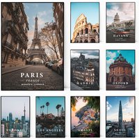 Travel City Paris Madrid New York Landscape Coordinates Poster and Prints Canvas Painting Wall Art Pictures Home Room Decor