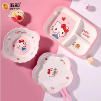 For Sanrio Hello Kitty Children Tableware Anti-scald Dining Plates BPA-Free Baby Eating Bowl Melamine Food-grade Plate Cup Spoon