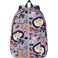 Coraline Animated Movie Backpack for Boy Girl Kids Student School Bookbag Cartoon Plaid Canvas Daypack Kindergarten Primary Bag