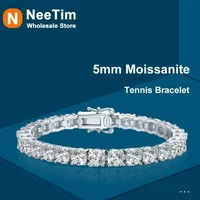 NeeTim 3mm 4mm 5mm Moissanite Tennis Bracelet Full Diamond 925 Sterling Silver with Gold Plated Bracelets For Women Men