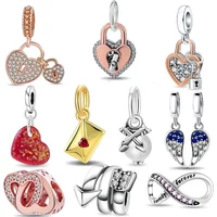 925 Sterling Silver Red Heart Dangle Charms Beads Fit Original Bracelet Bag Keychain Charms Beads Pendant Diy Women Jewelry Gift