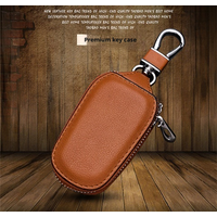 Genuine Cowhide Car Key Case Universal Zipper Leather Key Holder Portable Waist Hanging Auto Remote Fob Key Bag