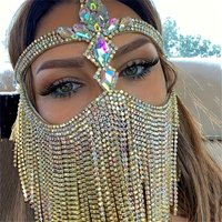 Women's Tassel Veil Bling Mask Rhinestone Chain Headwear Masquerade Dance Party Costume Accessory Sexy Face Curtain Jewelry