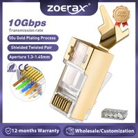 ZoeRax CAT8 CAT7 rj45 connector 50U CAT6A ends ethernet cable plug network SFTP FTP shielded lan jack pass through have hole