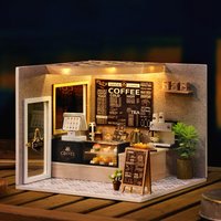 Coffee shop doll house mini DIY kit for making and assembling room models, toys, home and bedroom decorations with furniture, wo