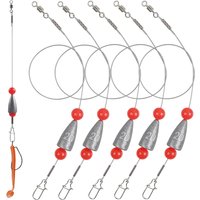 10Pcs Carolina Ready Rigs Kit Include 5Pcs Steel Fishing Leaders with Bullet Sinker Swivels Carolina Rigs and 5Pcs Worm Lures