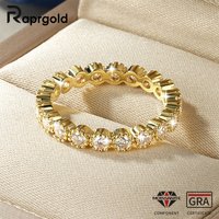 RAPRGOLD GRA Certified 2.5mm Round Cut Moissanite Ring for Women Engagement Delicate All Eternity Band Wedding Fine Jewelry Gift