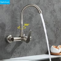 304 Stainless Steel Wall Mount Kitchen Faucet Mixer Hot & Cold Sink Faucet 360 Degree Free Rotation Double Hole Torneira Cozinha