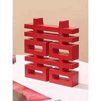 Red Chinese Word Double Happiness Blessing Model Wood Crafts for Wedding Festival, Home Furnishing Articles Decoration