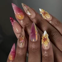 24pcs Almond Press on Nails Yellow Flower False Nails Wearable Stick-on Nails Fake Nail Uñas Postizas Mujer Накладные Ногти 네일팁
