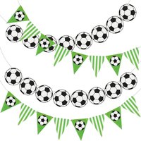1set Soccer Themed Party Banner Green White Black Football Pattern Paper Garland Bunting for Sport Game Day Birthday Party Decor