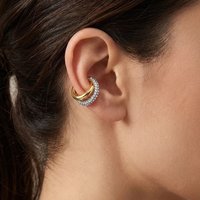 Luxury Cubic Zirconia Double Layer Hollow Gold Color Clip Earrings for Women Stainless Steel No Piercing Cartilage Cuff Jewelry