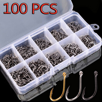 100 Pcs Fishing Hooks Set Carbon Steel Single Circle Fishing Hook Fly Fishing Jip Barbed Carp Hooks Sea Tackle Accessories