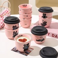 Pink Hand-held Coffee Cup Cute Handheld Cup with Lid Girls Best Friend French Beautiful Drinking Ceramic Tea Cups Coffeeware