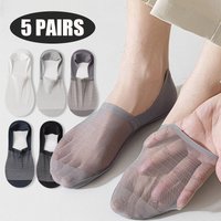 5Pairs Men's Multi-Color Mesh Breathable Silicone Anti-Slip Boat Socks High Quality Sweat-absorbing Ultra-Thin Invisible Sock