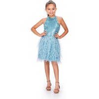 Snvdzo Halter Neck Short Pageant Dress Fully Beaded Feather Flower Girl Dress For Kids Pageant Talent Runway Birthday Festival