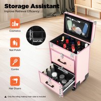 Rolling Makeup Case Large Cosmetic Trolley with Locks Make up Bag with dividers Cosmetics Storage Organizer for On The Go Makeup