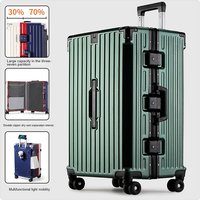 New Aluminum Frame Suitcase 3:7 Split Large Capacity Trolley Case Password Box Multi-Functional Carry-On Suitcase on Wheels
