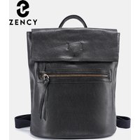 Zency Women's Classic Cowhide Leather Flap Zip Backpack Large Capacity Travel Anti-theft Knapsack Rucksack Fit 10 inch Ipad A4