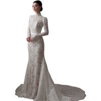 Elegant Lace Weddings Dresses with High Neck Long Sleeve Sweep Train Mermaid Bride Dress for Women Church Bridal Gown Customized