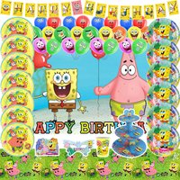 Hot Spongebob Theme Birthday Party Decoration Background Cup Plate Balloon Cake Topper Backdrop Baby Shower Kid Gift Supplies