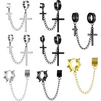 Punk One-peice Tassel Clip Earrings Cross Hoop Earrings for Women Teens Men Ear Cuffs Alloy Hip Hop Jewelry Earing Metal Chain