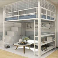 Minimalist Iron Loft Bed with Storage Space Saving High Sleeper Apartment Bunk Mezzanine Bedroom Furniture with Cabinet