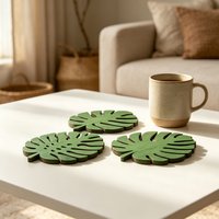 Tropical Wooden Monstera Leaf Cup Coasters