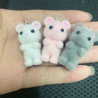 New arrived 30pcs/lot color flocking print animals cartoon mouse shape resin dolls beads diy jewelry keychain accessory