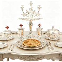 Premium Silver Plated Orthodox Christian Communion Set 3 Branches Candelabra Ciborium Chalice Liturgical Supplies for Priest Hol