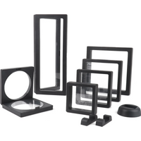 PE-Folie, schwarze Schmuck-Aufbewahrungsbox, 3D-Verpackung, Edelstein, freier Ständer, schwebender Rahmen, Membran, Ring, Ohrringe, Halskette, Display