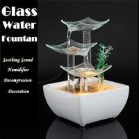 Home Décor Imitation 3-Tier Glass Tabletop Fountain Natural Office Relaxing Desktop Zen Waterfall Meditation Fountain LED Lights