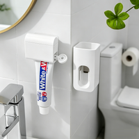 Wall Mounted Self-Adhesive Toothpaste Squeezer Dispenser Holder Waterproof Toothbrush Organizer for Bathroom Storage